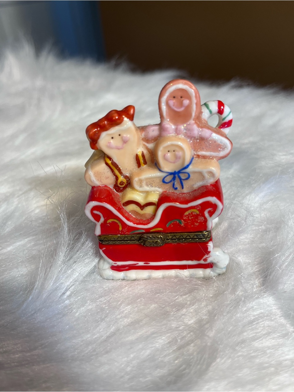 Santa, Gingerbread Man in Red Sleigh Trinket Box